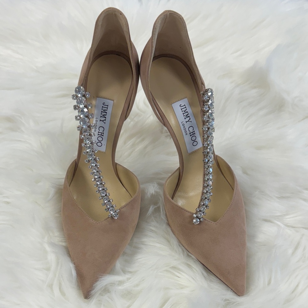 Jimmy Choo Bee 85 embellished suede pumps